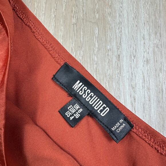 Missguided Rust Orange Satin One Shoulder Draped Slit Midi Cocktail Dress 4 - Picture 5 of 14